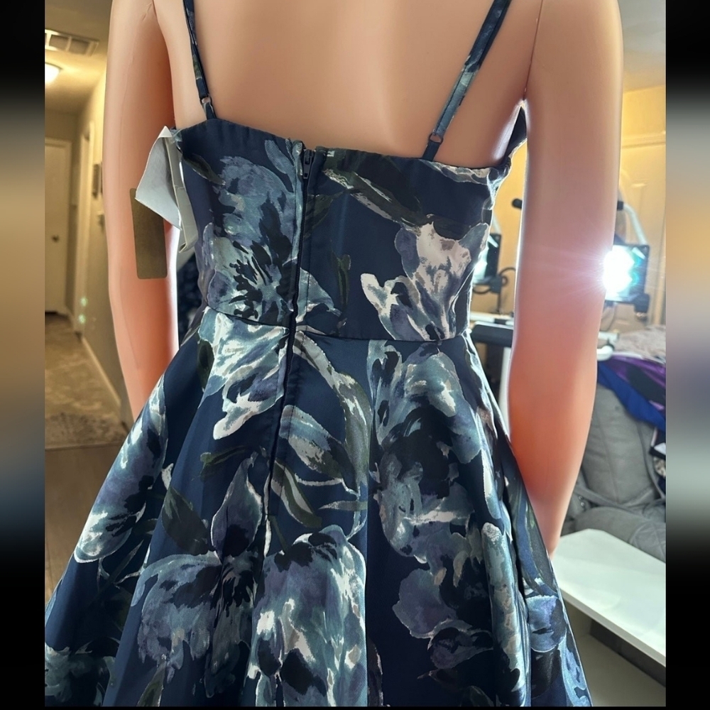 Floral Blue and Black Women's Dress - Picture 3 of 6
